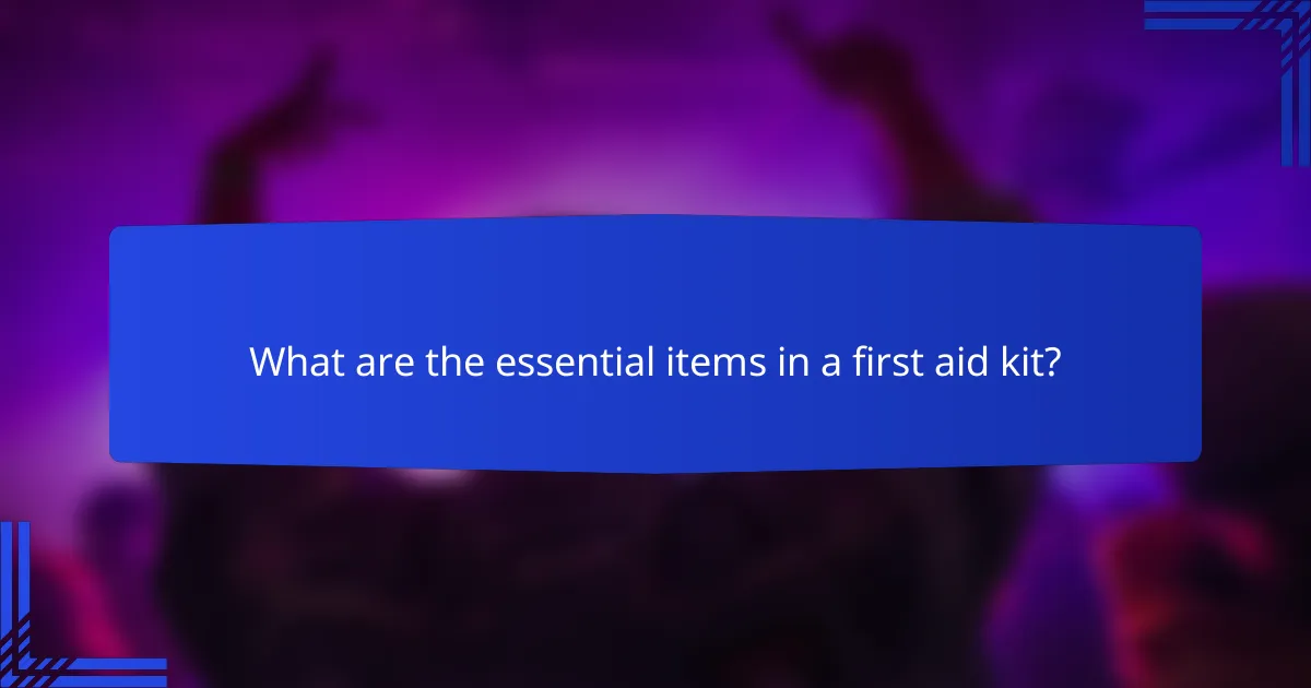 What are the essential items in a first aid kit?